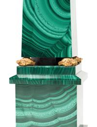A Pair of Italian Gilt Bronze Mounted and Malachite Veneered Obelisks