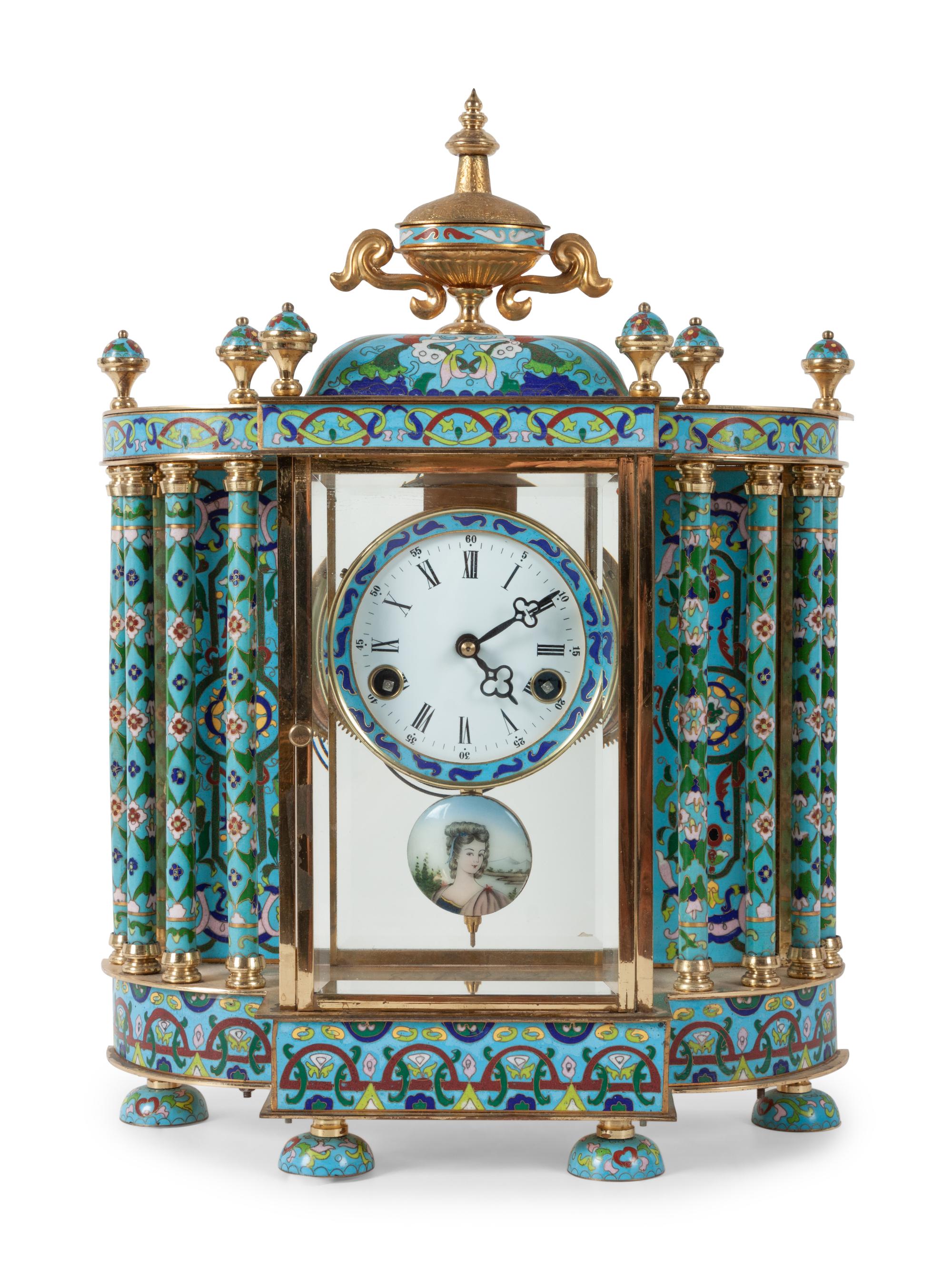 A Chinese Export Cloisonné Enamel Mantel Clock