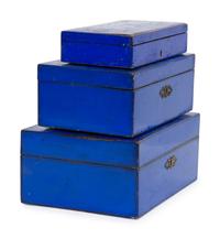 Three Gilt-Embossed Painted Wood Boxes
