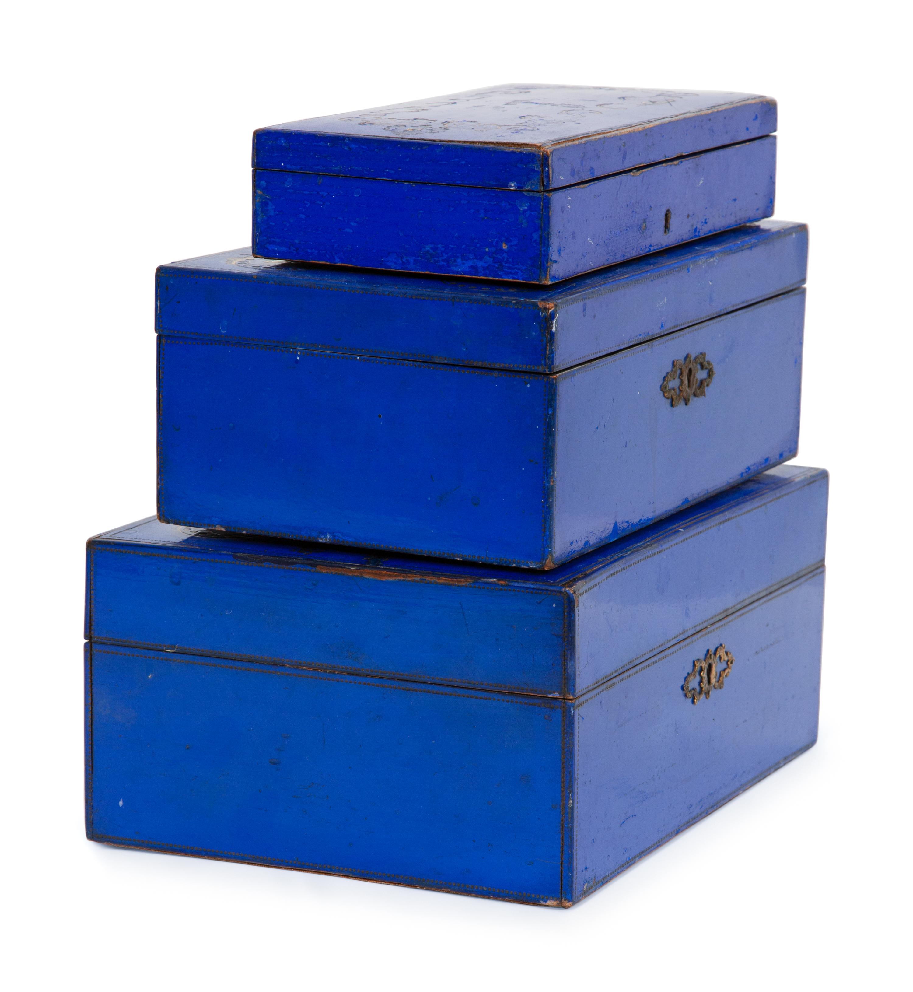 Three Gilt-Embossed Painted Wood Boxes