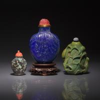 Three Chinese Semiprecious Stone Snuff Bottles, 18th-19th/20th Century — 清中期民國 青金石、松石鼻烟壺三支