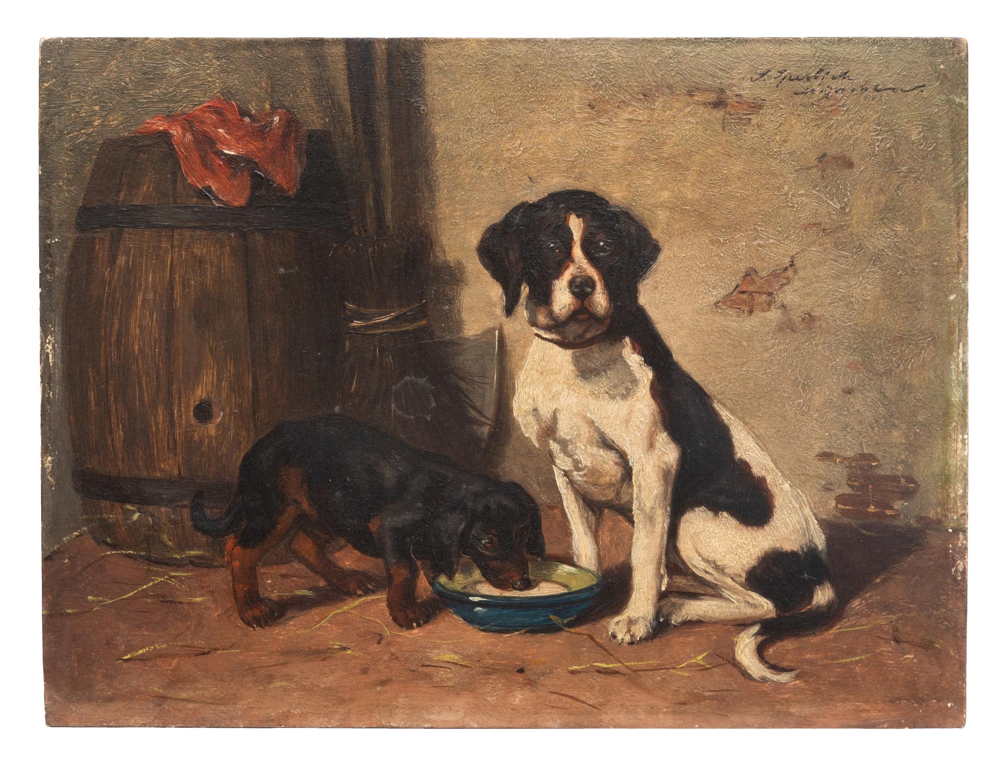 Two Dogs and a Dish of Milk