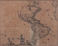 (Map) van Schagen, Gerrit Lucaszoon 17 1/2 x 21 3/4 inches. — Novissima et accuratissima totius Americae descriptio per Gerardum a. Schagen. [Amersterdam, 1671]