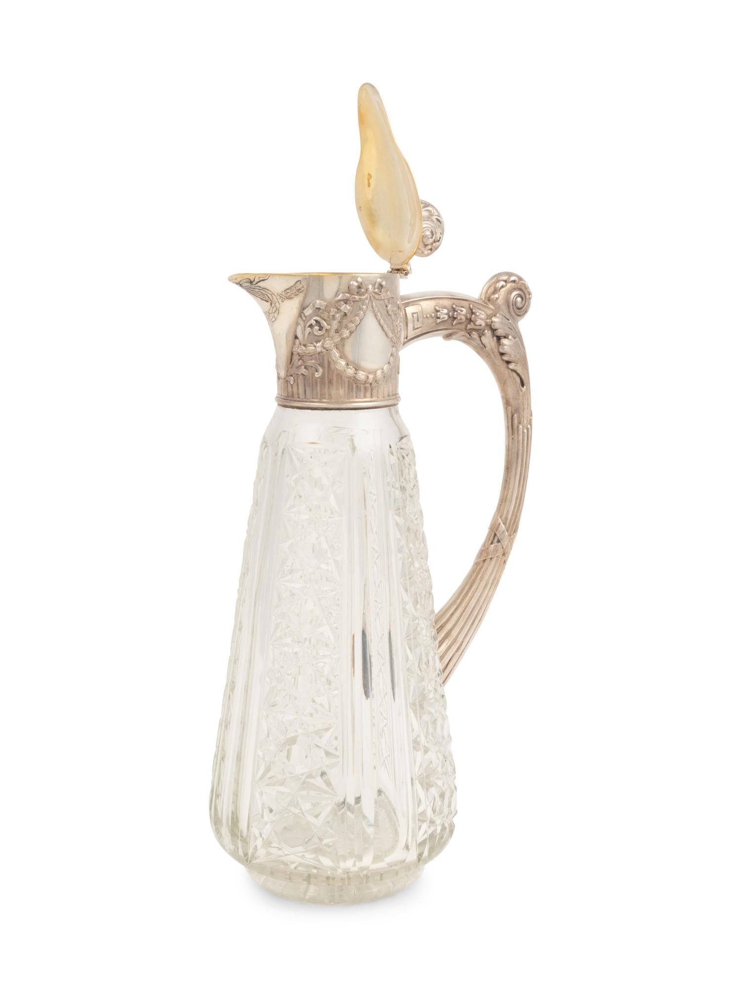 A Russian Silver Mounted Cut Glass Pitcher