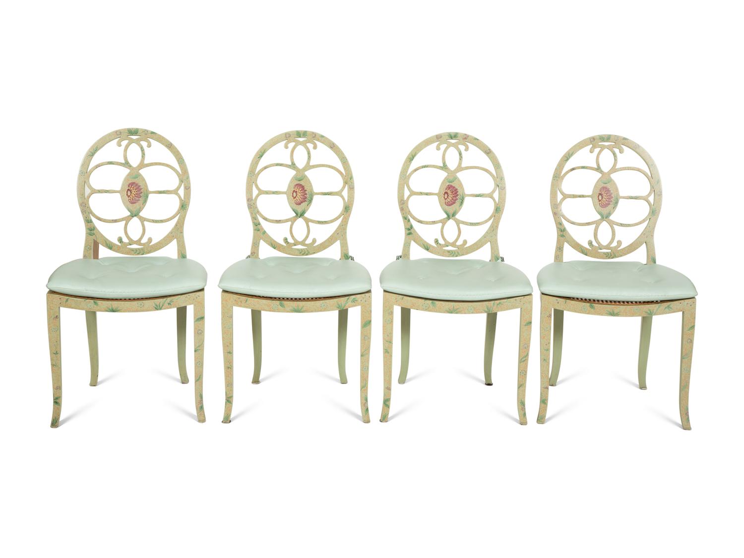 Four Adam Style Painted Caned Seat Side Chairs