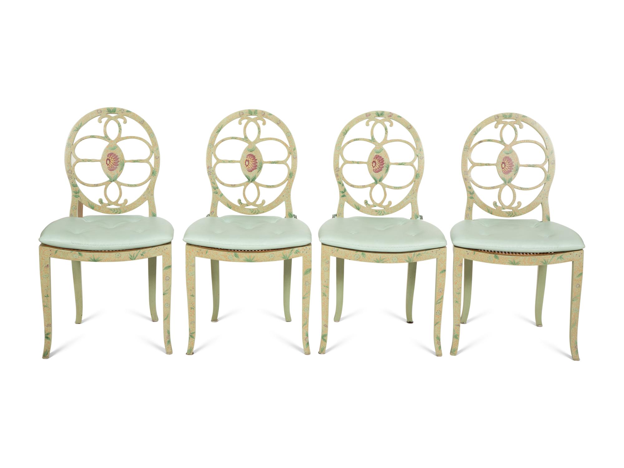 Four Adam Style Painted Caned Seat Side Chairs
