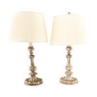A Pair of Silvered Metal Table Lamps