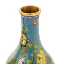 A Pair of Chinese Turquoise Ground Cloisonné Enamel Bottle Vases