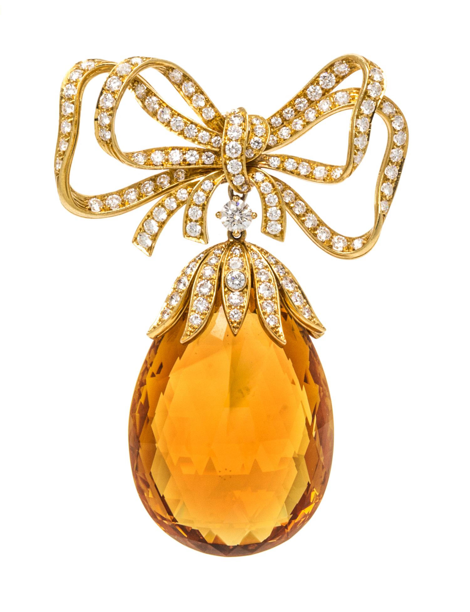 An 18 Karat Yellow Gold, Citrine and Diamond Brooch, Tiffany & Co., 33.80 dwts.