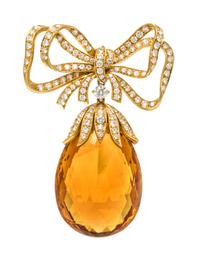 An 18 Karat Yellow Gold, Citrine and Diamond Brooch, Tiffany & Co., 33.80 dwts.
