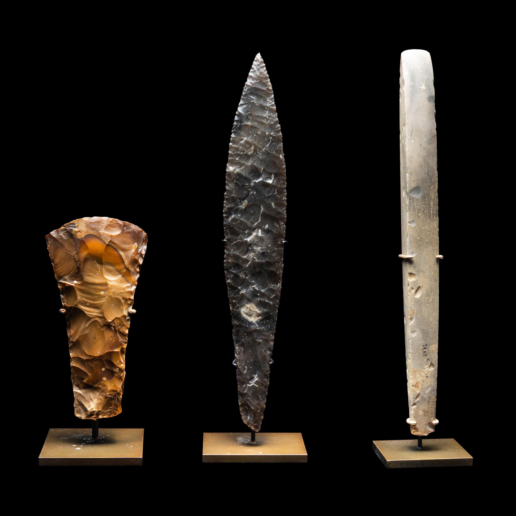 Three European Flint Axes and Daggers