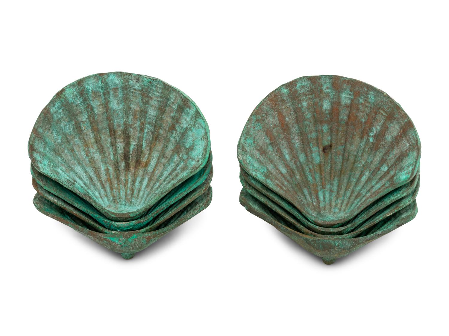A Set of Eight Bronze Shell-Form Dishes