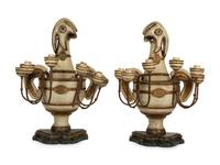 A Pair of French Painted Wood Three-Light Candelabra — EARLY 19TH CENTURY
