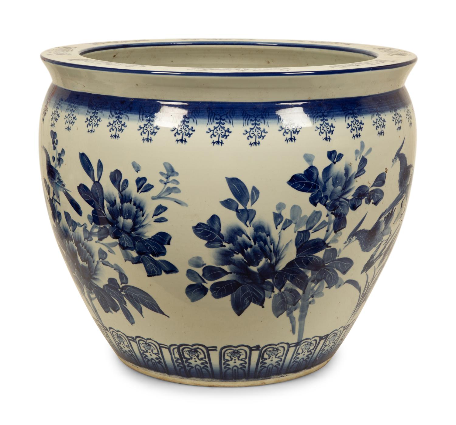 Three Chinese Blue and White Porcelain Fishbowl Jardinieres