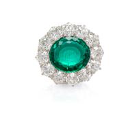 A Fine Platinum, Yellow Gold, Emerald and Diamond Brooch, Tiffany & Co., Circa 1910, 5.50 dwts.