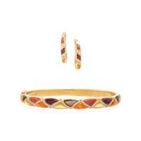 Kabana, Shell Inlay, Diamond, and Yellow Gold Bangle Bracelet and Earrings