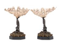 A Pair of Continental Bronze and Shell Table Ornaments