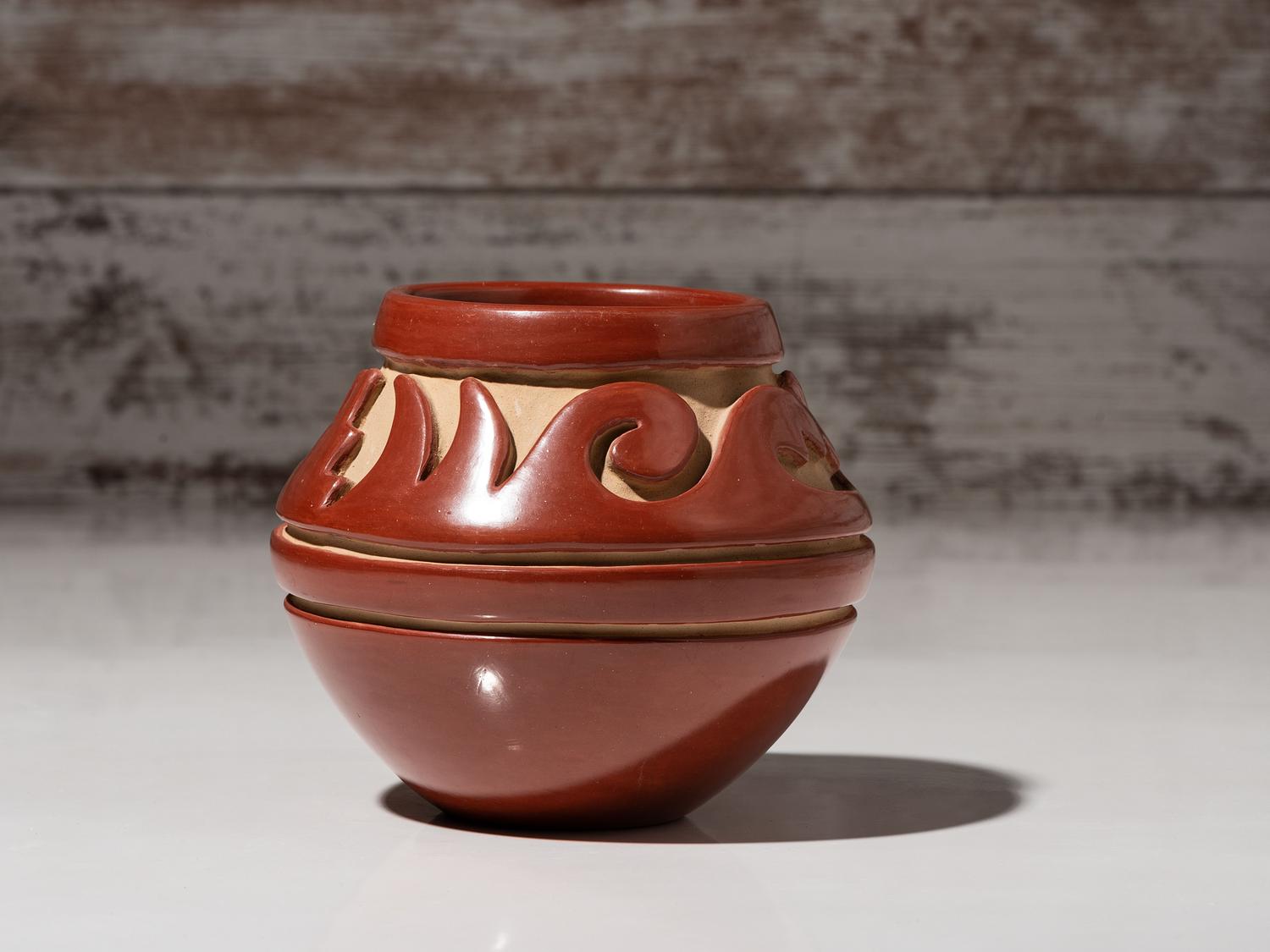 Carved Redware Pottery Jar