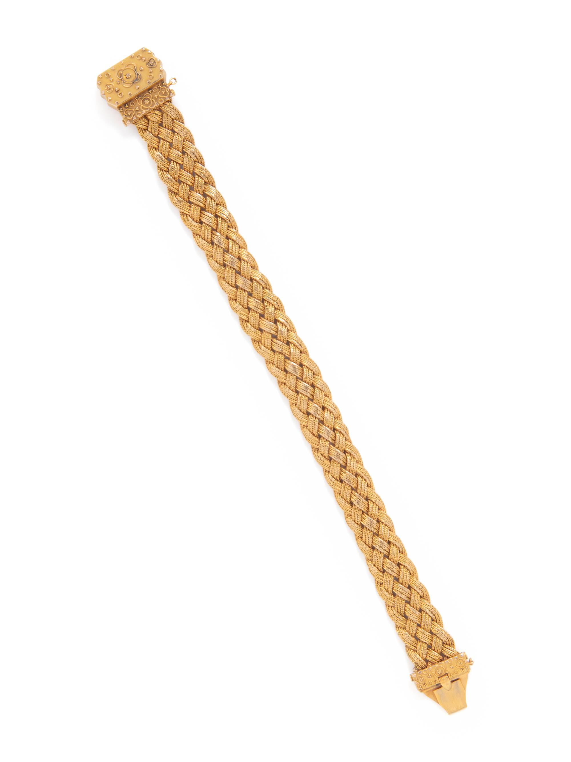 ANTIQUE, YELLOW GOLD MESH BUCKLE BRACELET
