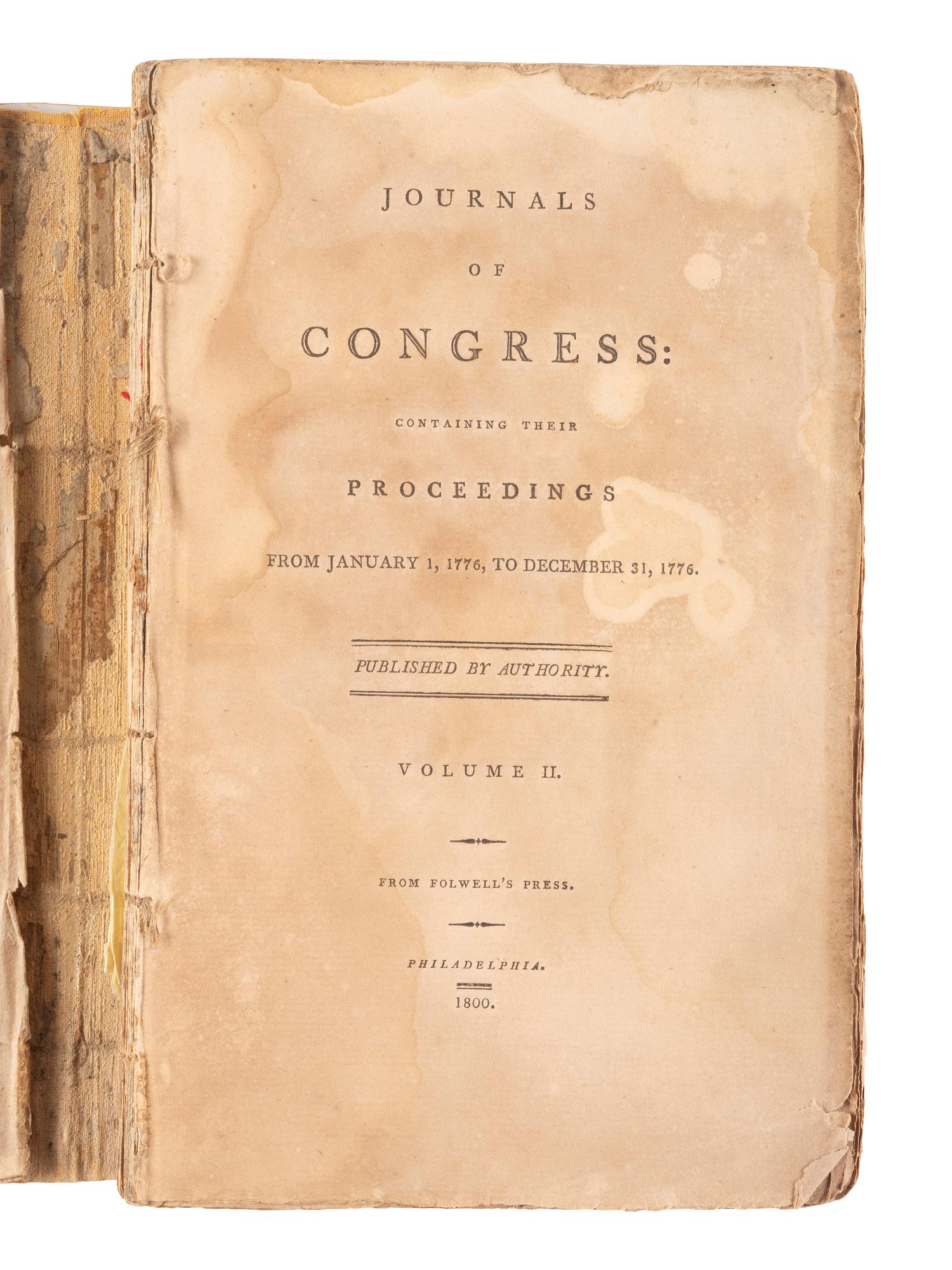 Journals of Congress. Philadelphia: Folwell's Press, David C. Claypoole, John Dunlap and New York : John Patterson, 1782-1801.