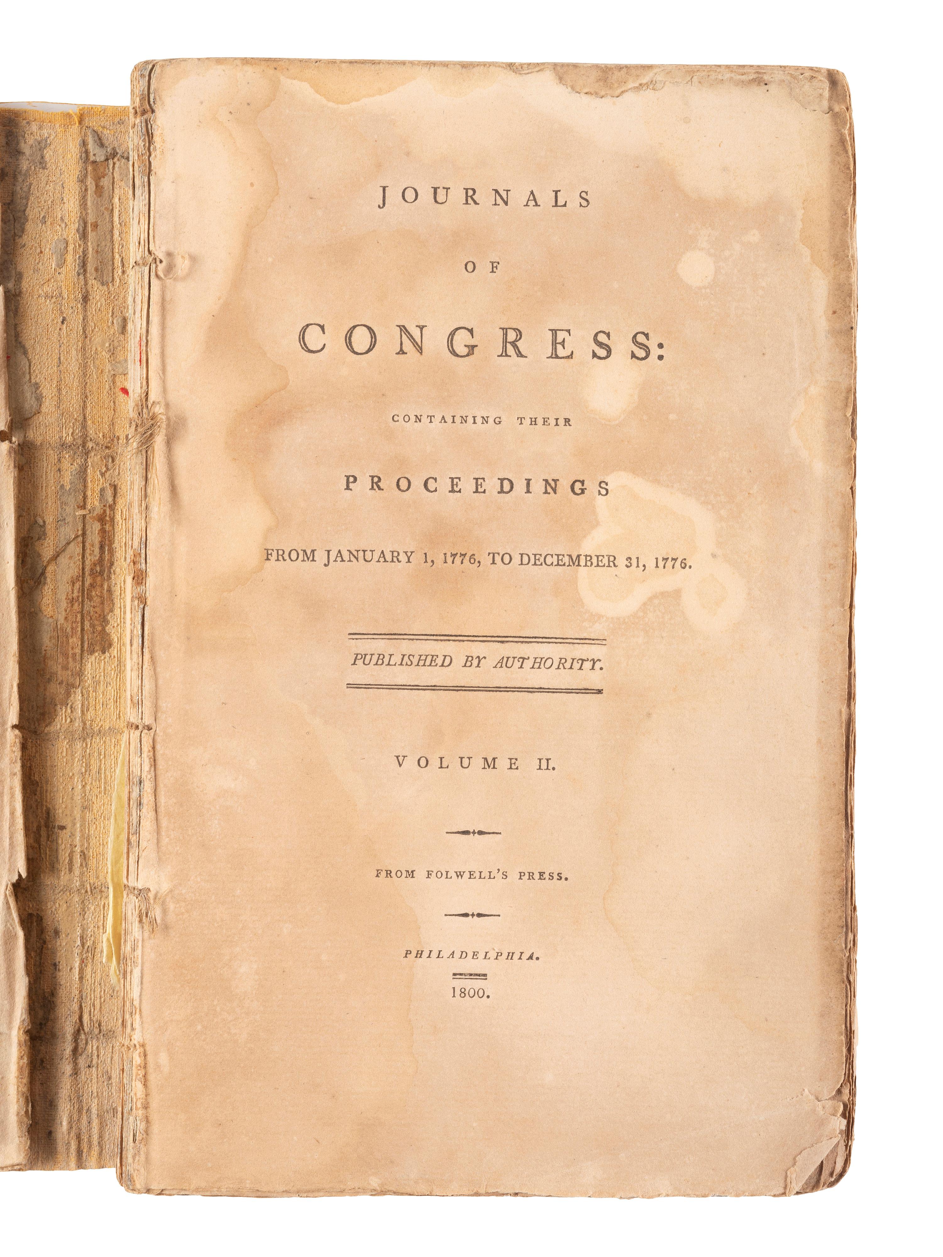 Journals of Congress. Philadelphia: Folwell's Press, David C. Claypoole, John Dunlap and New York : John Patterson, 1782-1801.