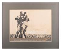 [BOXING]. A group of 3 large format photographs of the Jack Johnson and James Jeffries championship battle at Reno, Nevada. 4 July 1910.
