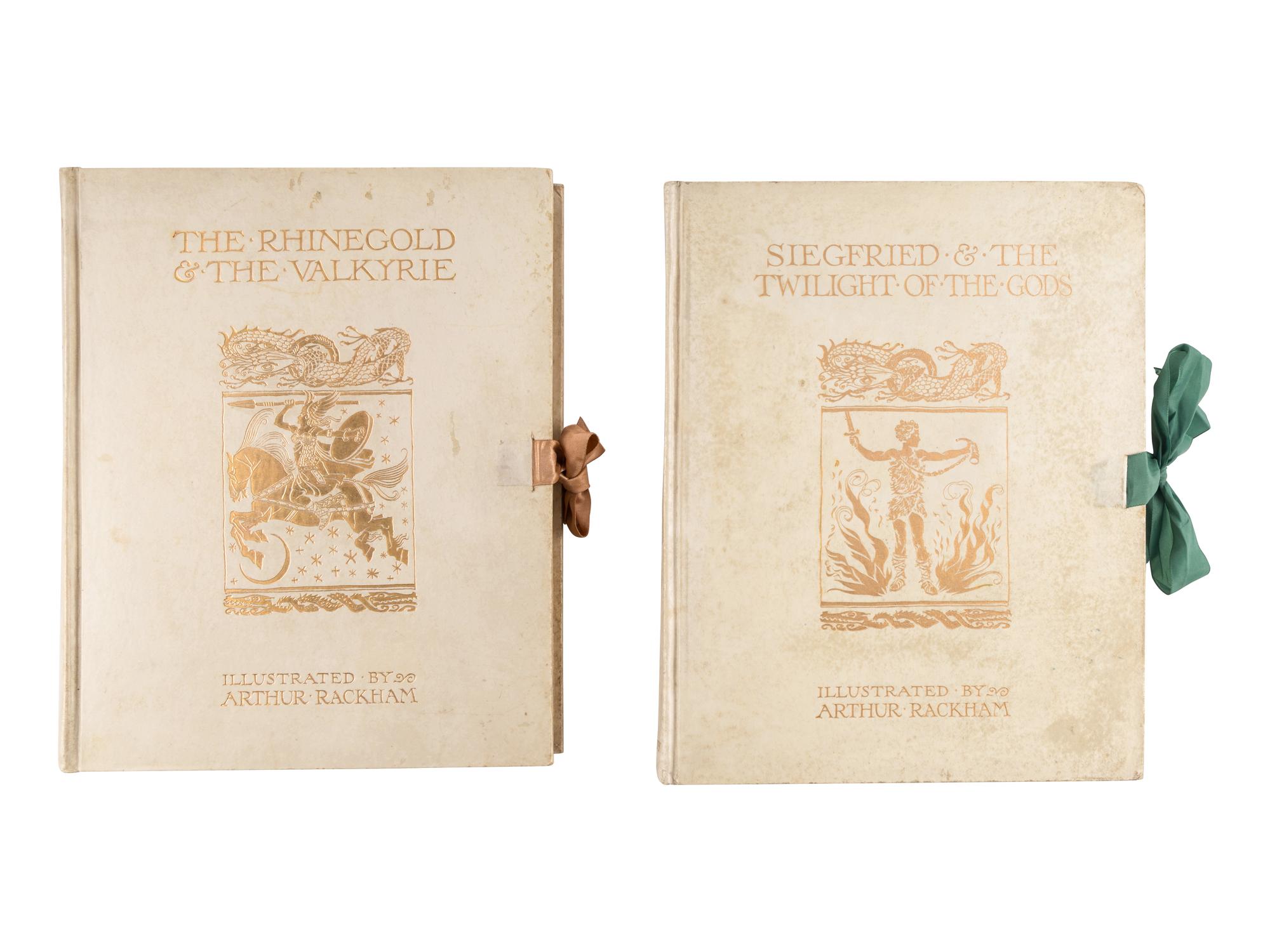 [RACKHAM, Arthur (1867-1939), illustrator]. WAGNER, Richard (1813-1883). [The Ring of the Niblung]. The Rhinegold & the Valkyrie. -- Siegfried & the Twilight of the Gods . Margaret Armour, translator. London and New York: William Heinemann and Doubleday Page & Co., 1910, 1911.