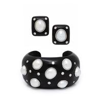 Trianon, Ebony, Diamond, and Cultured Pearl Cuff Bracelet and Earrings