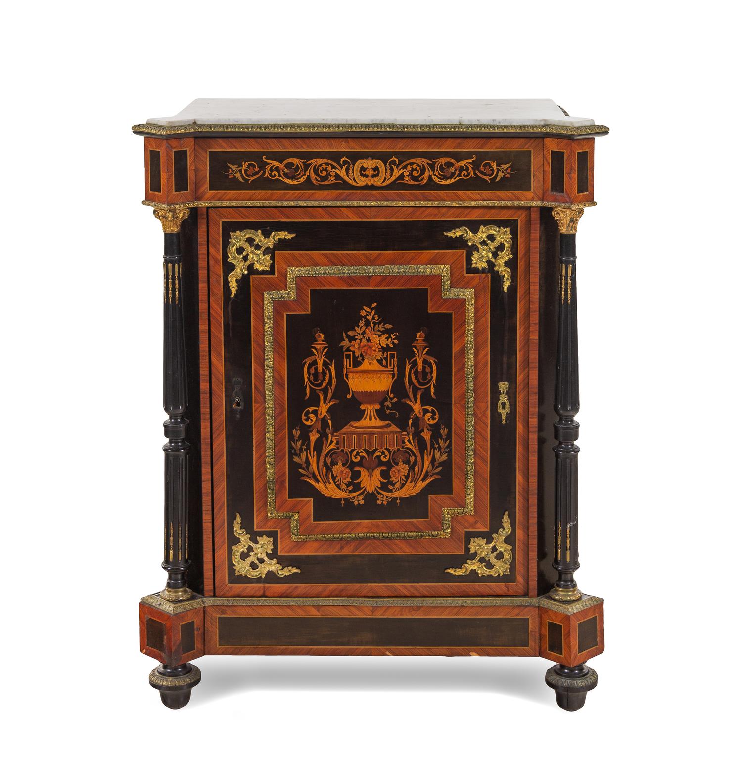 A Napoleon III Style Parcel Ebonized and Marquetry Meuble d'Appui