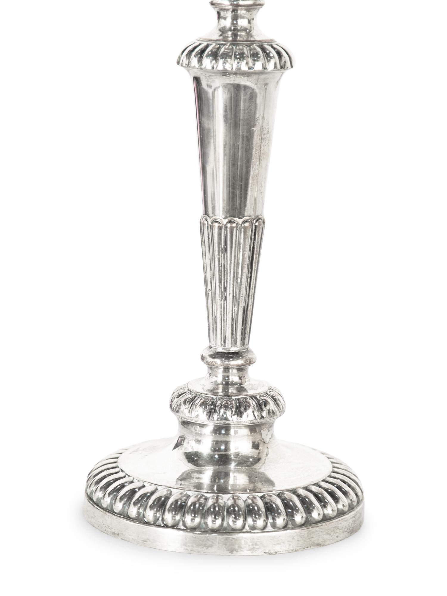 A Pair of English Silver-Plate Three-Light Candelabra