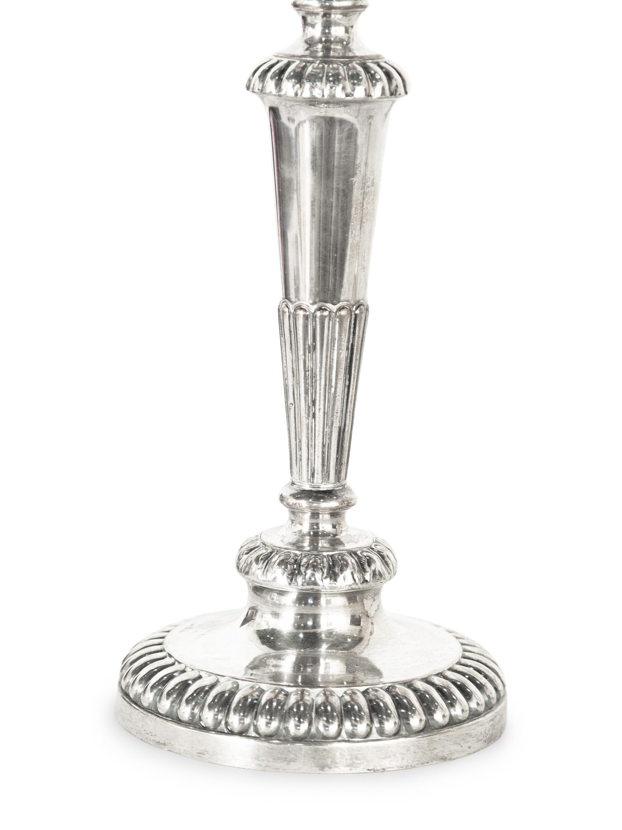 A Pair of English Silver-Plate Three-Light Candelabra