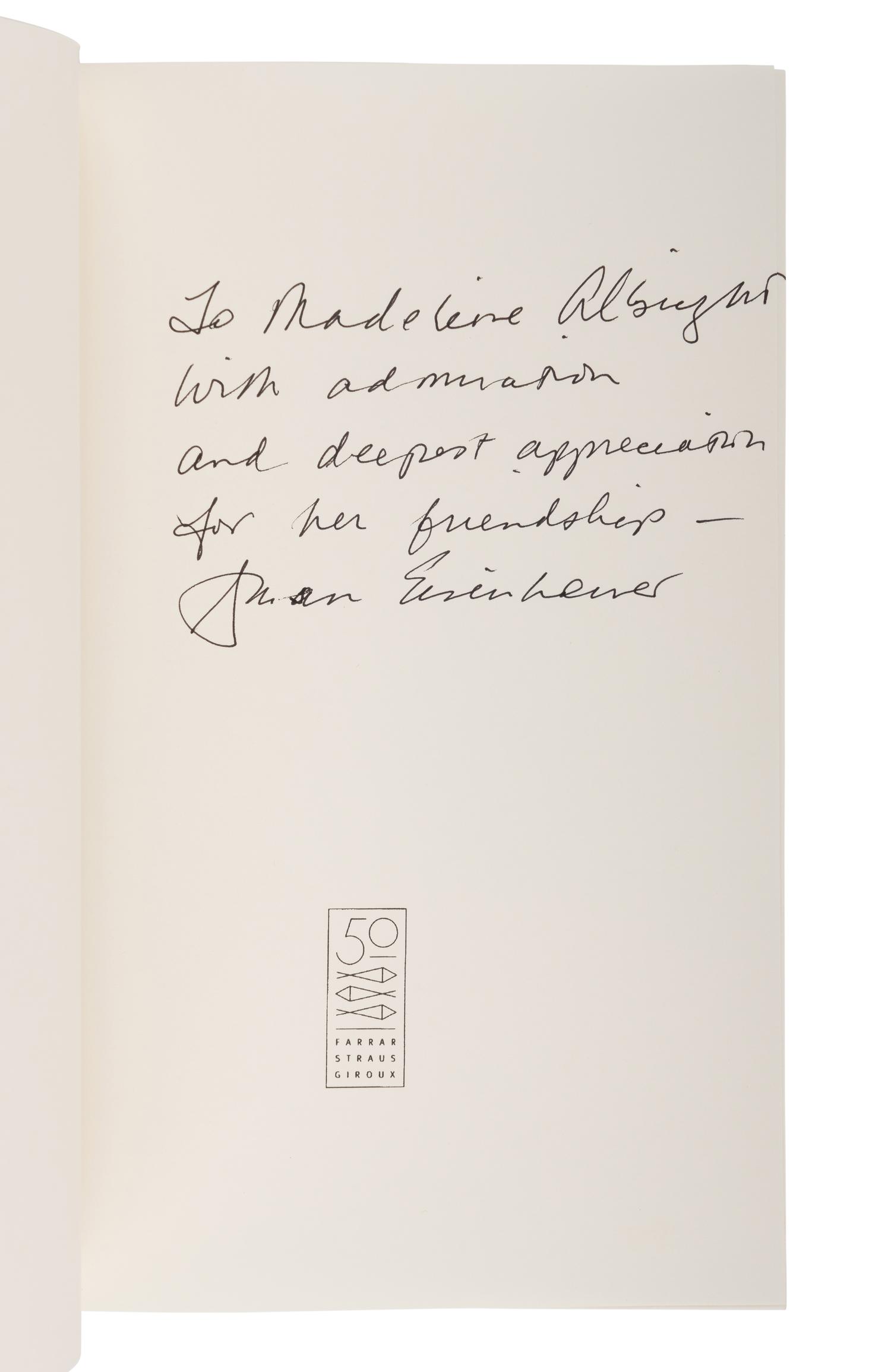 EISENHOWER, Susan. Mrs. Ike Memories and Reflections on the Life of Mamie Eisenhower . 1996. FIRST EDITION. INSCRIBED BY EISENHOWER TO SECRETARY ALBRIGHT.