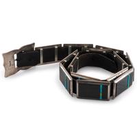 Sterling Silver, Black Jade, Turquoise, and Serpentine Concha Belt