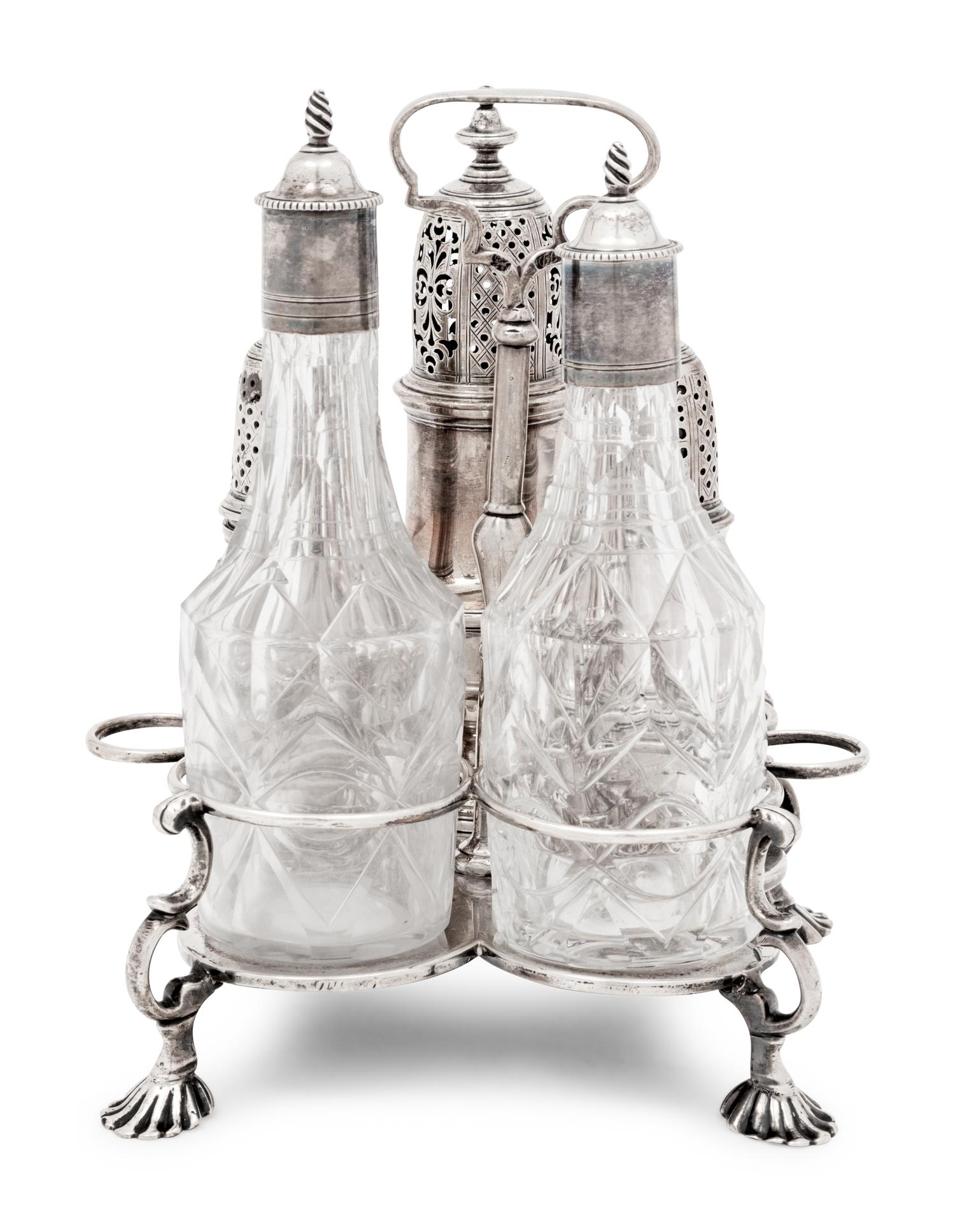 An Assembled George II Silver Cruet Set