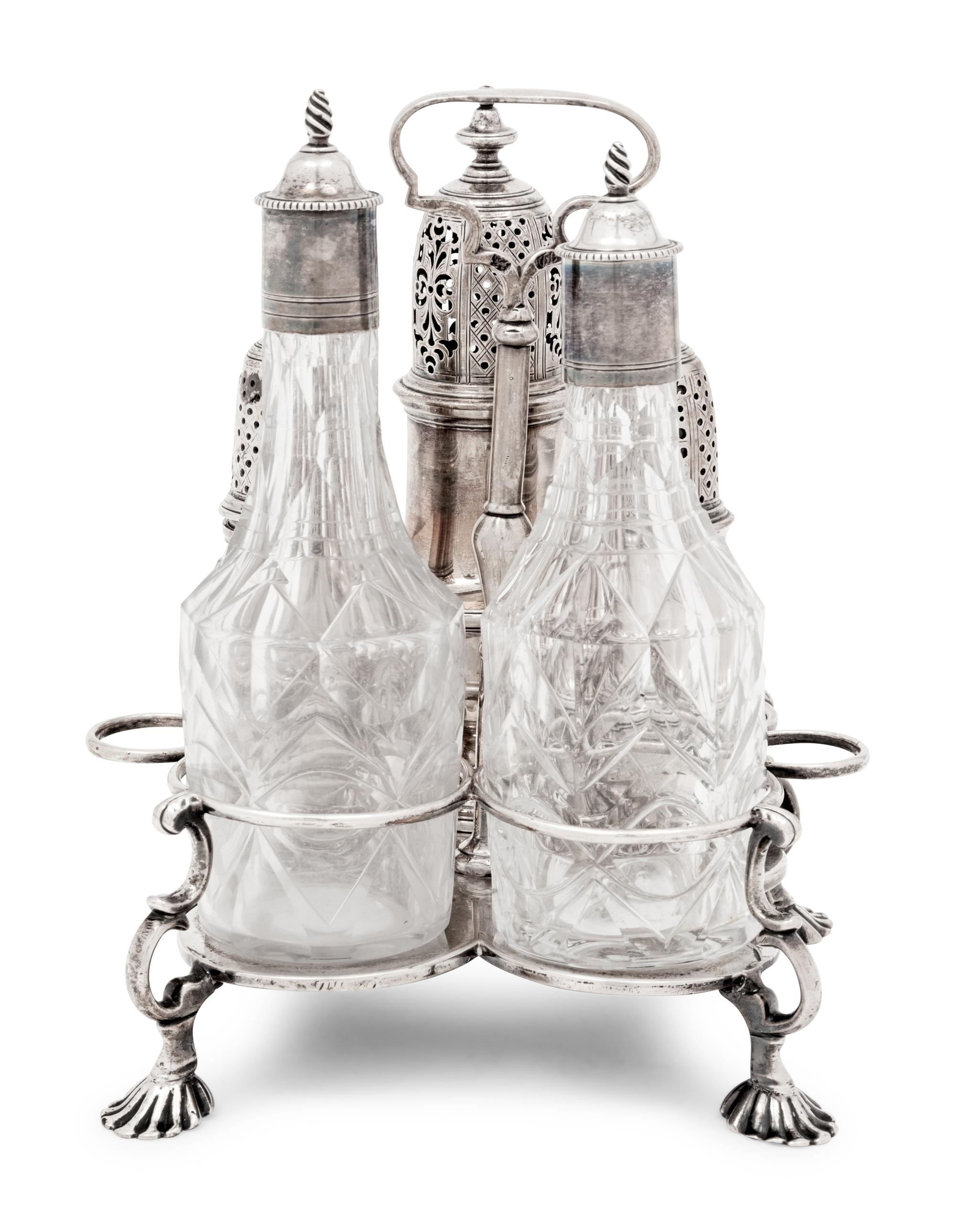 An Assembled George II Silver Cruet Set