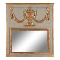 A Neoclassical Grey-Painted and Parcel Gilt Trumeau Mirror