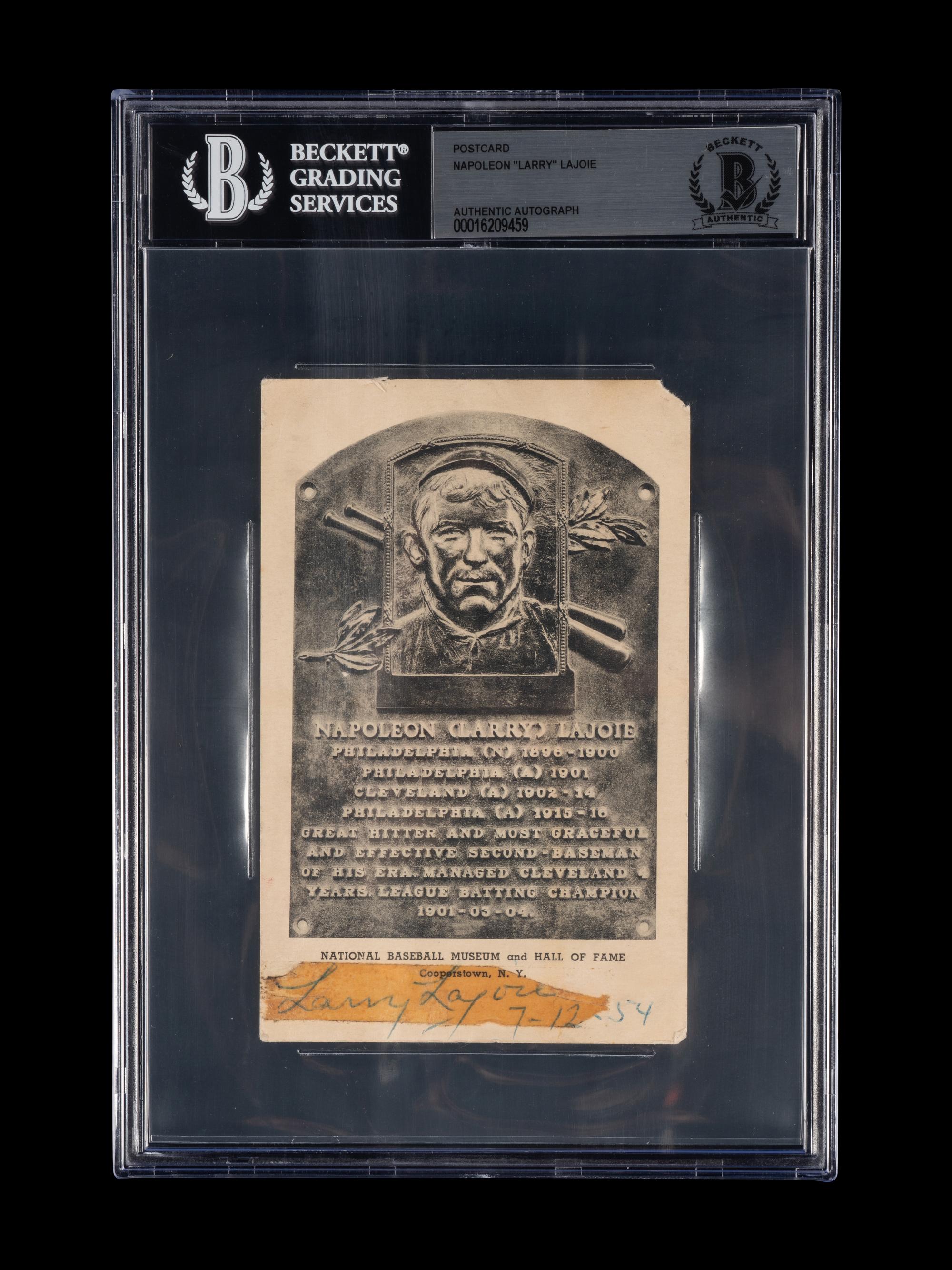 A Napoleon Lajoie Signed Autograph Hall of Fame Postcard (Beckett Authentication Services Encapsulated)