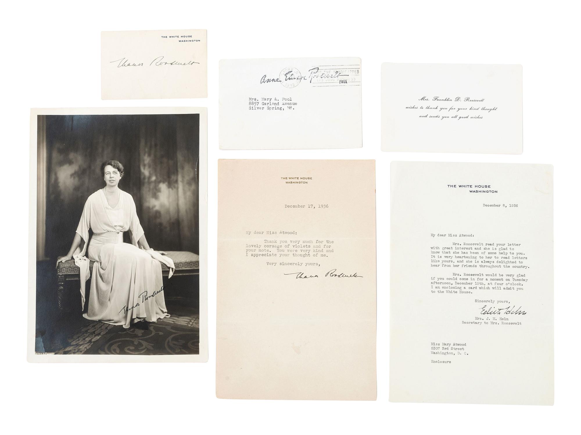 [POLITICS]. A collection of signatures of First Ladies, incl. Helen TAFT, Edith WILSON, Grace COOLIDGE, and Eleanor ROOSEVELT.