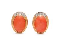 CORAL AND DIAMOND EARCLIPS