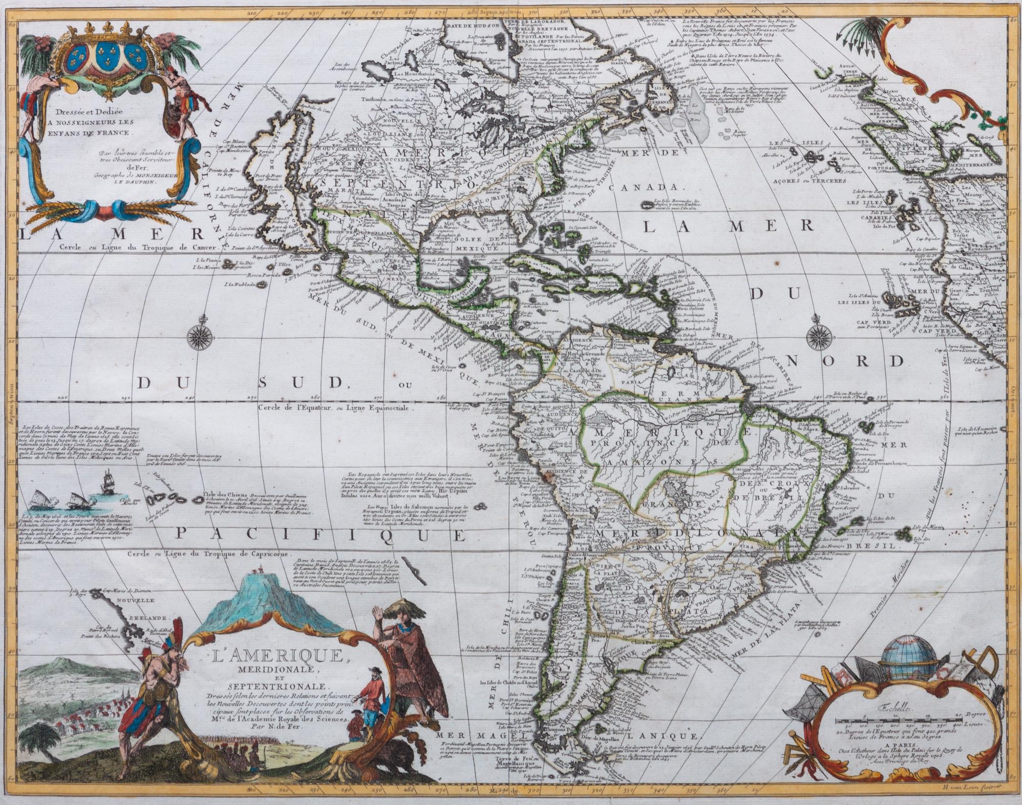 (Map) 18 3/4 x 23 3/4 inches. — L'Amerique Meridionale el Septentrionale, 1727