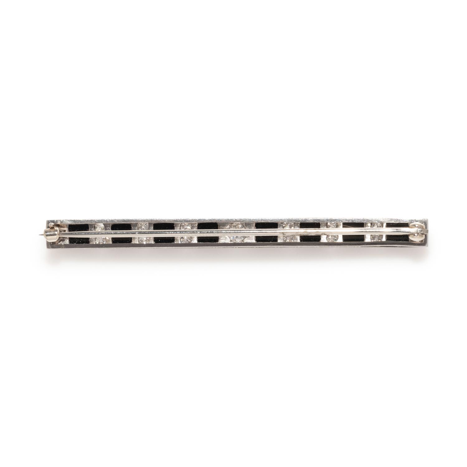 DIAMOND AND ONYX BAR BROOCH