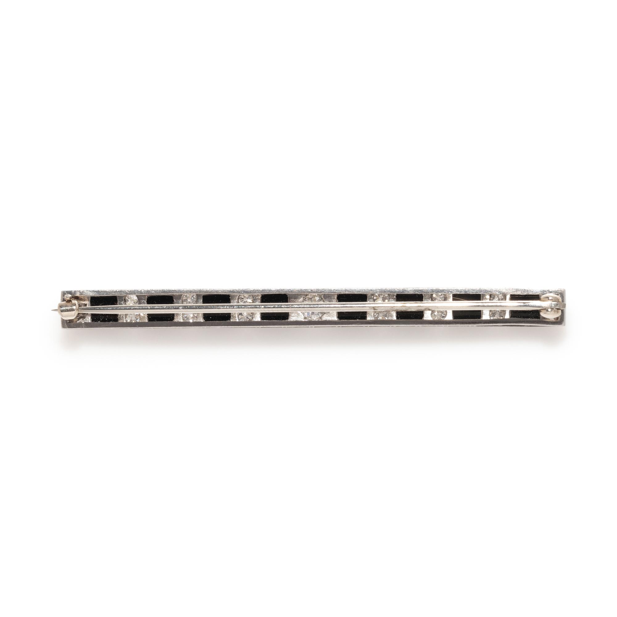 DIAMOND AND ONYX BAR BROOCH