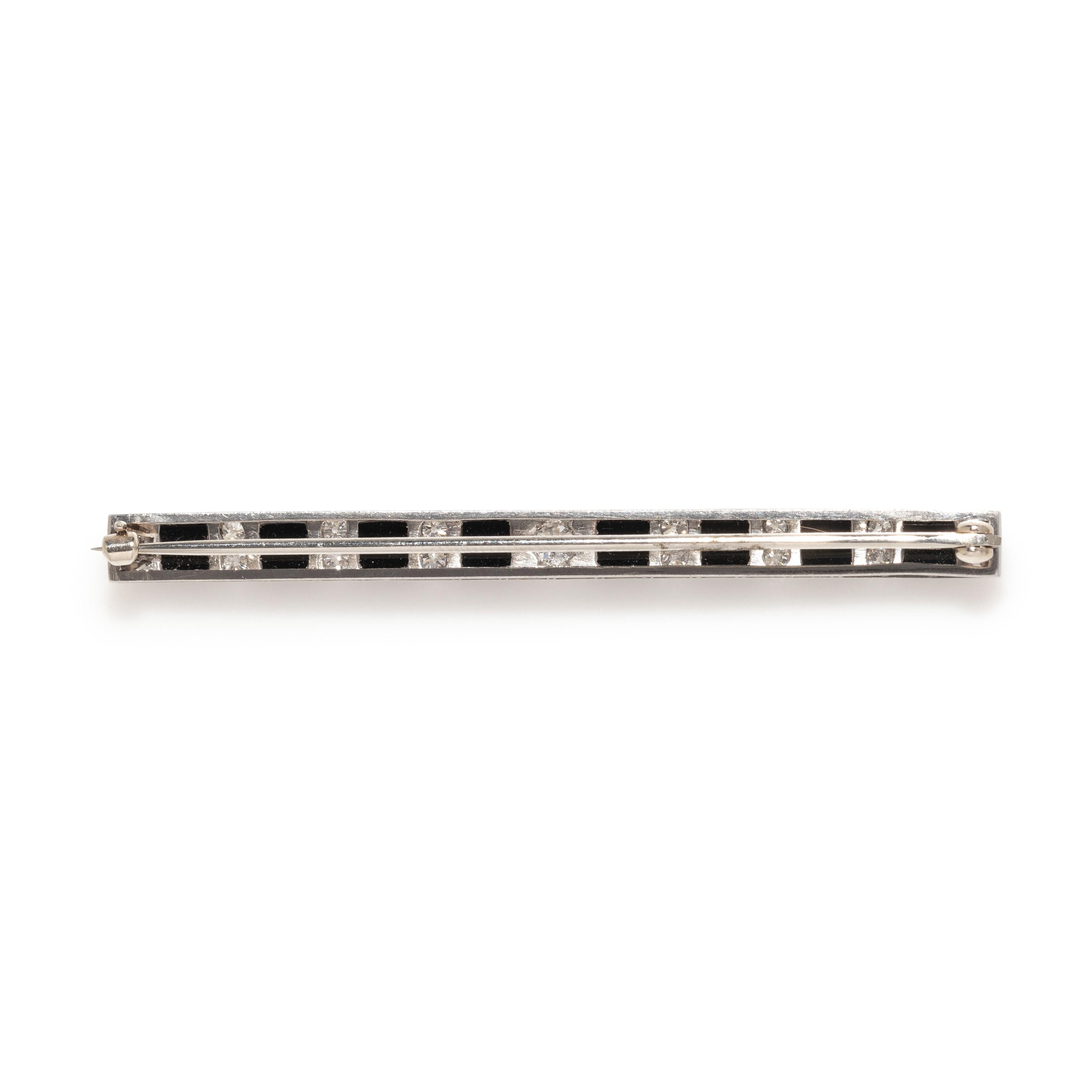 DIAMOND AND ONYX BAR BROOCH