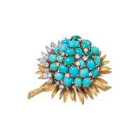 LAYKIN ET CIE, TURQUOISE AND DIAMOND FLOWER BROOCH