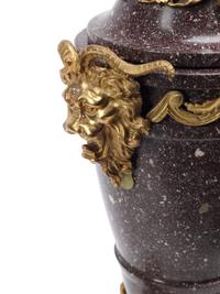 A Pair of Gilt Bronze Mounted Carved Hardstone Urns