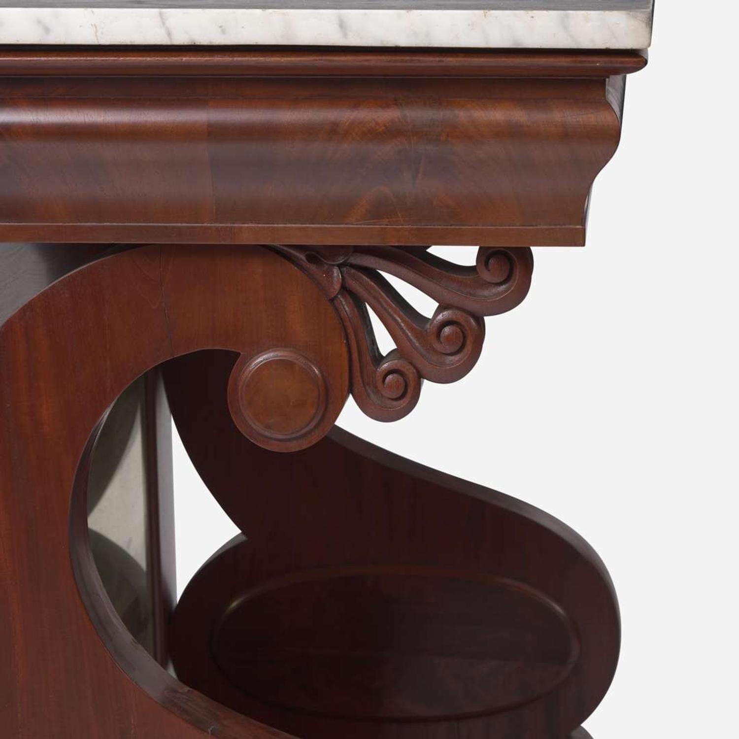 A Classical mahogany and marble top pier table Probably Philadelphia, PA, circa 1830-1840