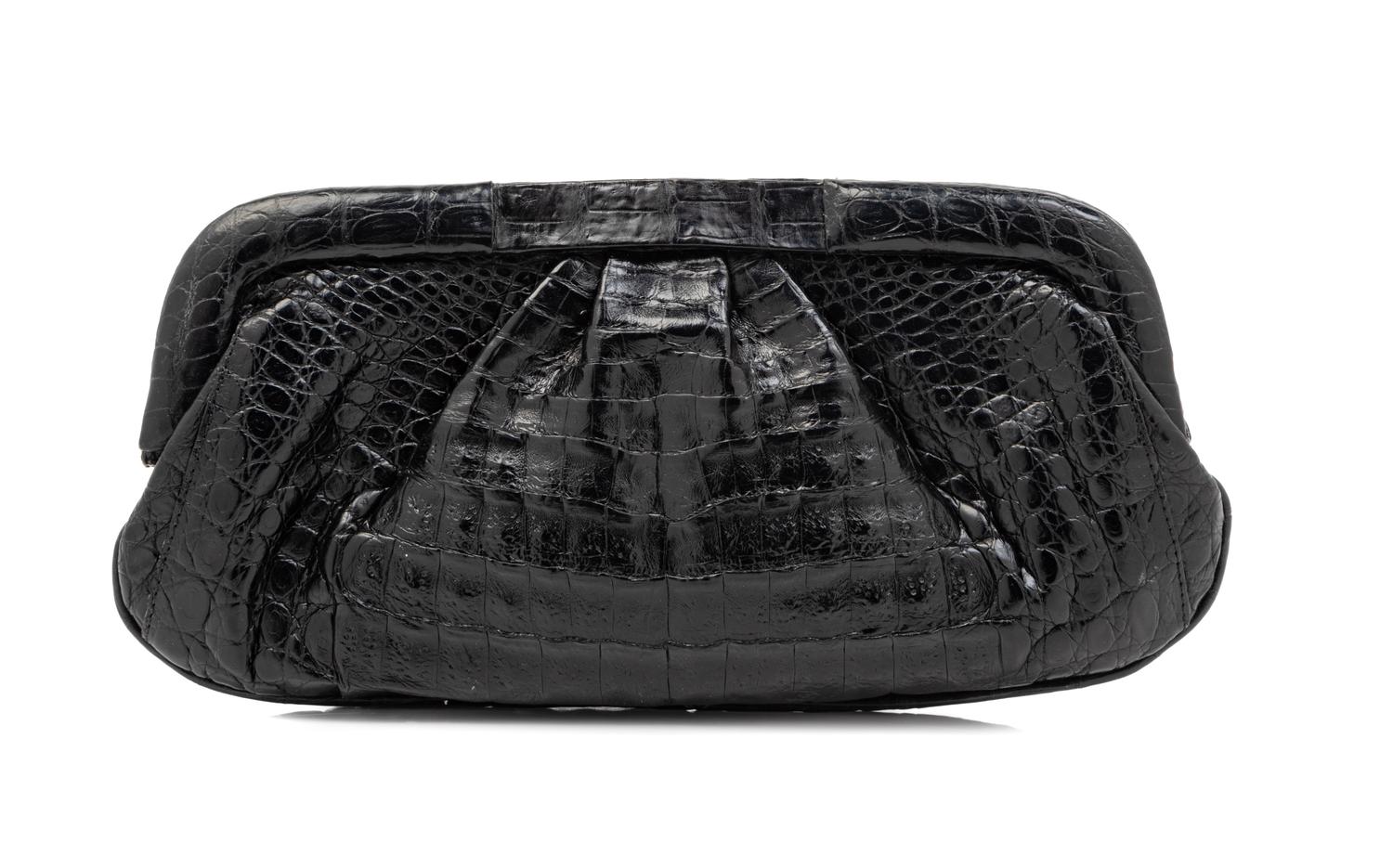 Nancy Gonzalez Black Crocodile Leather Clutch, 1980-90s