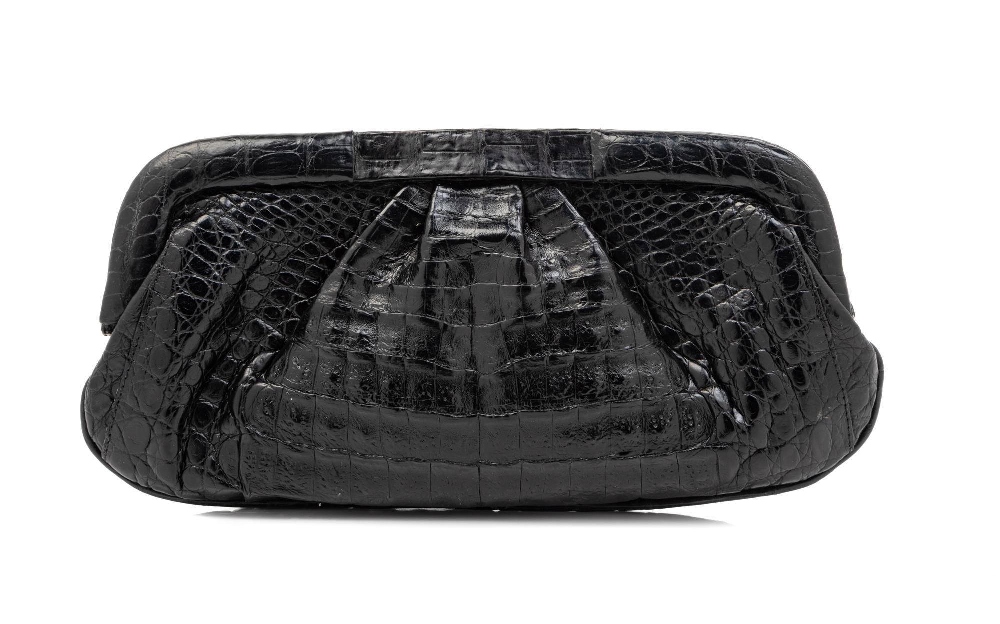 Nancy Gonzalez Black Crocodile Leather Clutch, 1980-90s