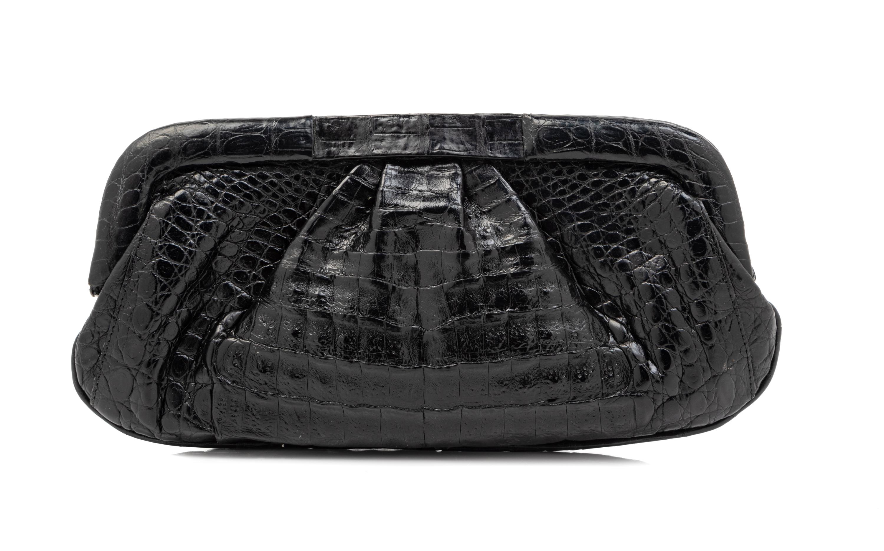 Nancy Gonzalez Black Crocodile Leather Clutch, 1980-90s