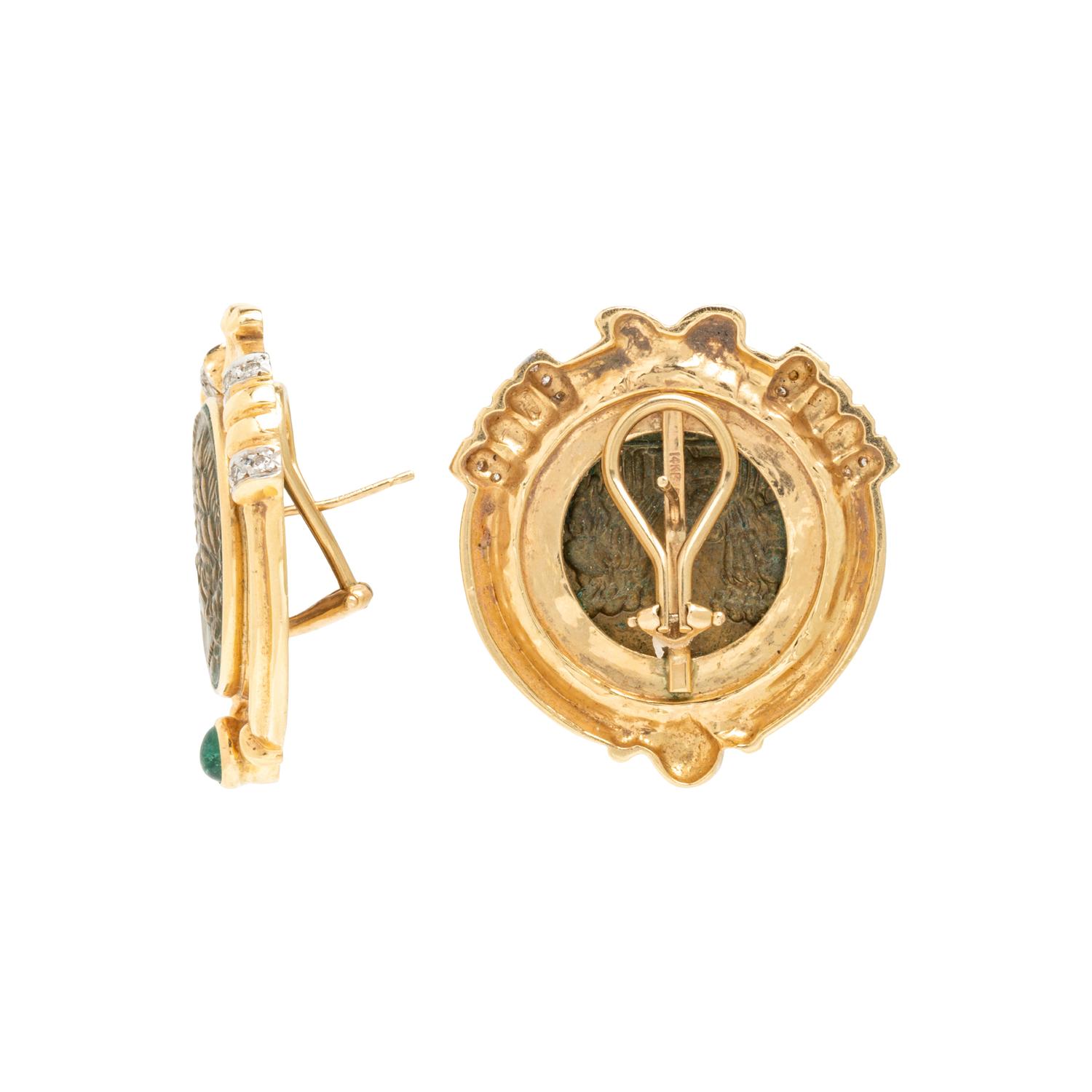 Yellow Gold and Multigem Coin Earrings